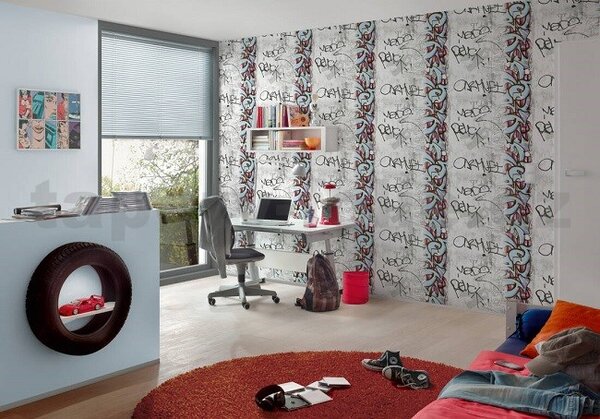 Papierové tapety na stenu Boys & Girls 36986-1, graffiti farebné, rozmer 10,05 m x 0,53 m, Grandeco