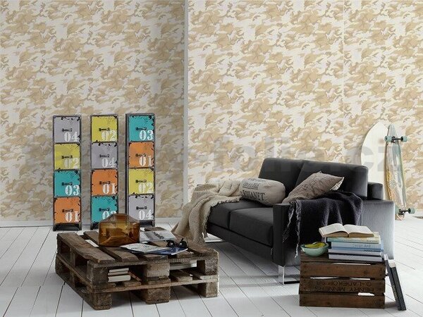 Vliesové tapety na zeď Boys & Girls 3694-20, maskáč hnědý, rozměr 10,05 m x 0,53 m, A.S.Création