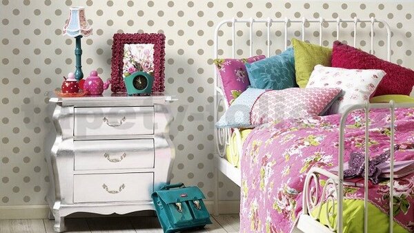 Vliesové tapety na zeď Boys & Girls 36934-1, puntíky hnědé na bílém podkladu, rozměr 10,05 m x 0,53 m, A.S.Création