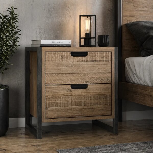 LivinHill Nočný stolík Flow 55 cm z masívu hnedý/grafit II