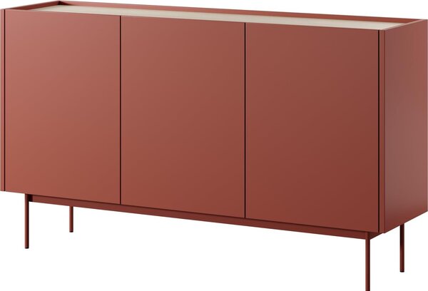 Komoda Kelowna K144 - červená, dub - šírka 144 cm, výška 83 cm, hĺbka 37 cm