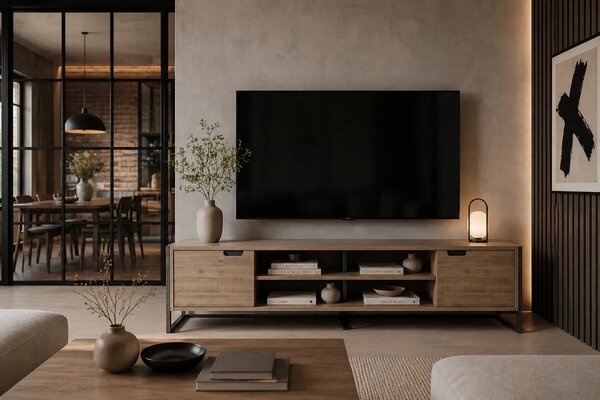 LivinHill TV stolík Flow 200 cm z masívu hnedý/grafit