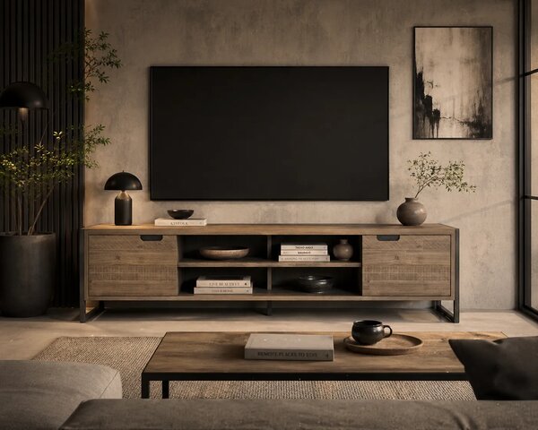 LivinHill TV stolík Flow 200 cm z masívu hnedý/grafit