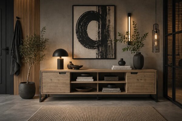 LivinHill TV stolík Flow 200 cm z masívu hnedý/grafit