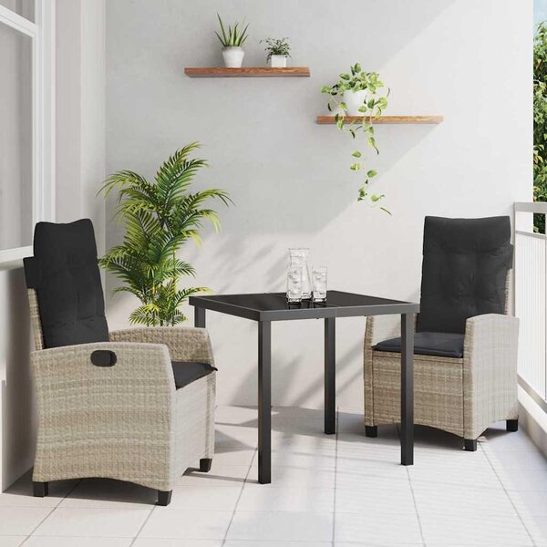 Maison Exclusive - Záhradná jedálenská súprava s vankúmi 3 ks Svetloedá Poly-rattan