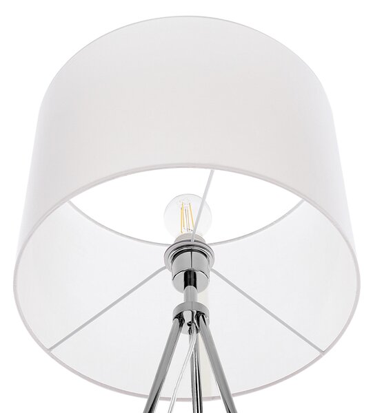 Stojacia lampa strieborná kovová 148 cm statívový stojan biele látkové bubnové tienidlo