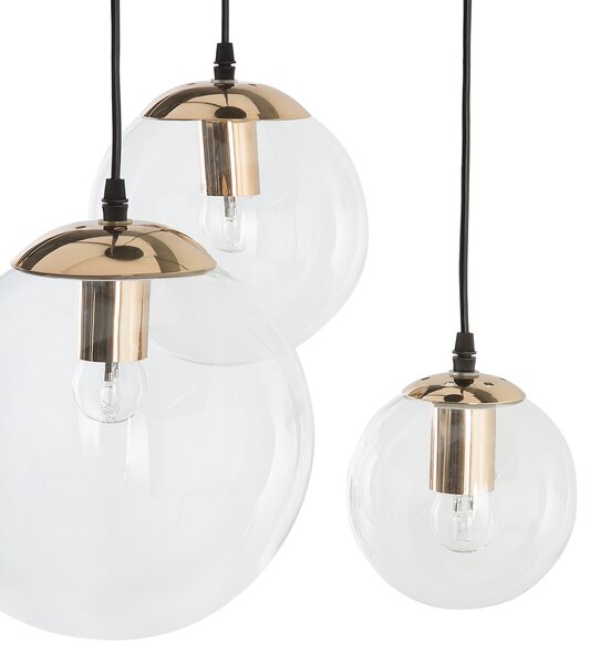 Závesná lampa zlatá priehľadná sklo 3 okrúhle tienidlá moderný štýl obývačka jedáleň