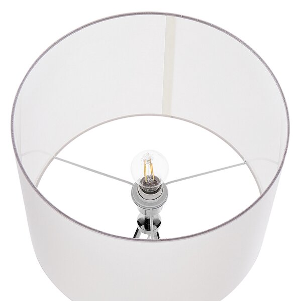 Stojacia lampa strieborná kovová 148 cm statívový stojan biele látkové bubnové tienidlo