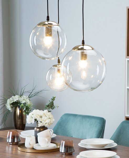 Závesná lampa zlatá priehľadná sklo 3 okrúhle tienidlá moderný štýl obývačka jedáleň