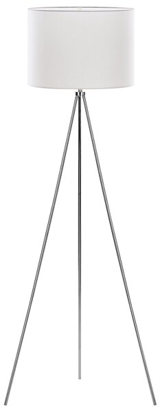 Stojacia lampa strieborná kovová 148 cm statívový stojan biele látkové bubnové tienidlo