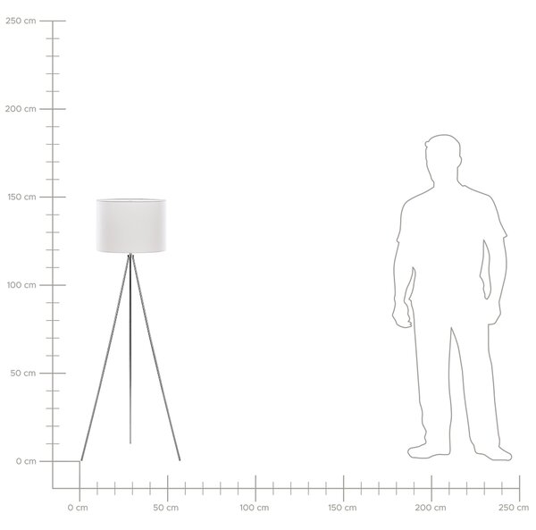 Stojacia lampa strieborná kovová 148 cm statívový stojan biele látkové bubnové tienidlo
