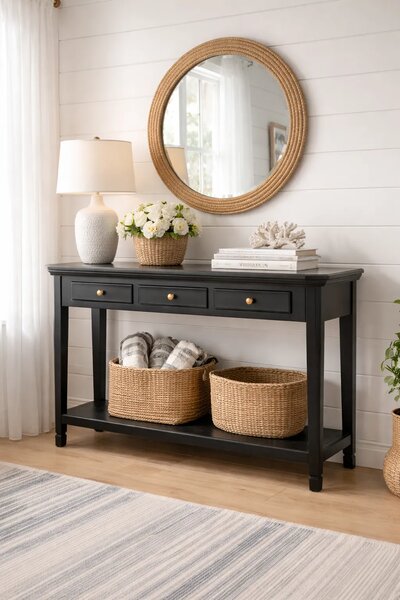 LivinHill Konzolový stolík Cesena 128 cm z masívu čierny