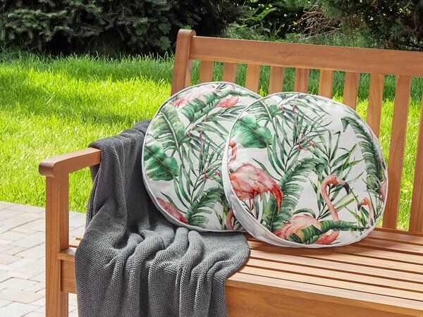 Sada 2 vonkajších vankúšov viacfarebná polyester ⌀ 40 cm okrúhla vzor plameniaka záhrada terasa
