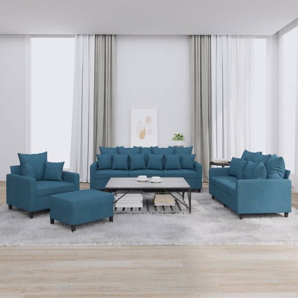 Maison Exclusive – 4-dielna sedacia súprava s vankúšmi, modrý zamat