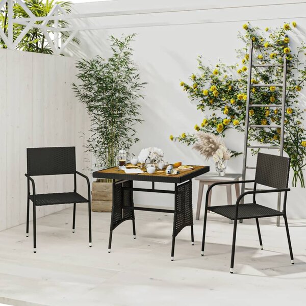 Maison Exclusive - 3-dielna záhradná jedálenská súprava z polyratanu, čierna