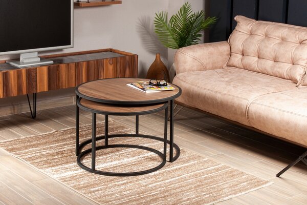 Hanah Home Súprava konferenčných stolíkov Tambur 80 cm hnedá/čierna