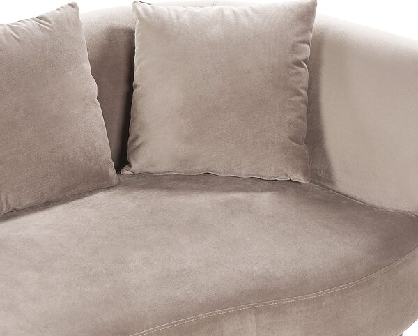 Leňoška sivobéžová zamat polyester čalúnenie pravostranná tmavé drevené nohy extra dekoratívne vankúše moderný dizajn obývacia izba
