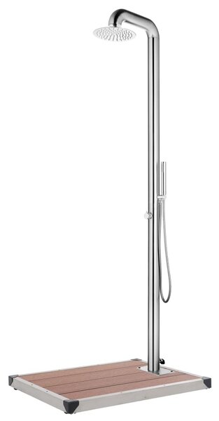 Maison Exclusive – Záhradná sprcha s hnedou podlahovou doskou, 230 cm, nerezová oceľ
