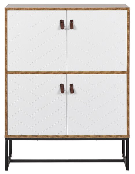 Komoda svetlé drevo biela MDF kov 100 x 76 x 39 cm 4-dverová skrinka úložný priestor moderný štýl obývačka spálňa