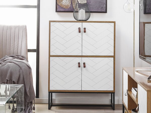 Komoda svetlé drevo biela MDF kov 100 x 76 x 39 cm 4-dverová skrinka úložný priestor moderný štýl obývačka spálňa
