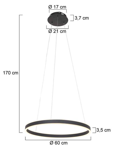 LED závesné svietidlo Ringlux Ø 60 cm 2-pl. čierna, Čierna, Obývacia izba / jedáleň, kov, Moderný, Závesné svietidlo