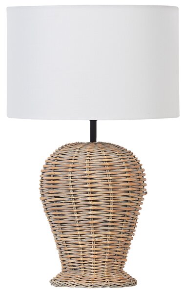 Stolná lampa ratanový podstavec látkové tienidlo 30 x 30 x 49 cm prírodná lampa na nočný stolík boho rustikálna spálňa obývačka