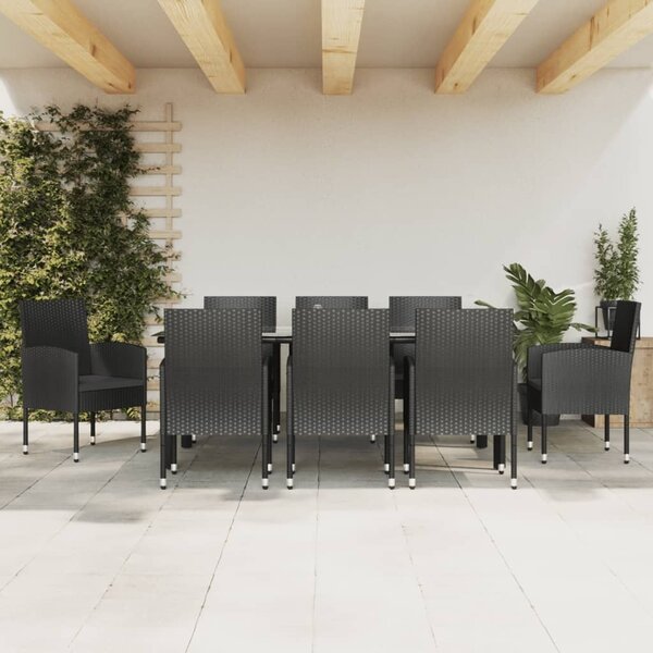 Maison Exclusive – 9-dielna záhradná jedálenská súprava z ierneho polyrotangu a ocele