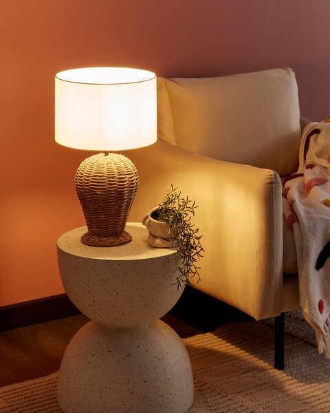 Stolná lampa ratanový podstavec látkové tienidlo 30 x 30 x 49 cm prírodná lampa na nočný stolík boho rustikálna spálňa obývačka