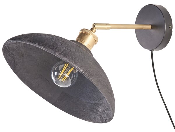 Nástenná lampa čierna a mosadz mangové drevo kužeľové tienidlo spálňa obývacia izba rustikálny moderný dizajn závesné svetlo