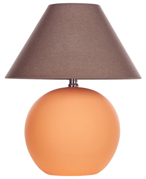 Stolná lampa oranžový keramický podstavec hnedé látkové ľanové tienidlo 41 cm nočná lampa tradičný štýl spálňa