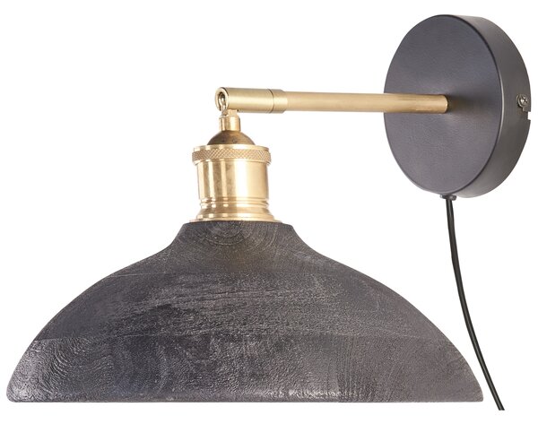 Nástenná lampa čierna a mosadz mangové drevo kužeľové tienidlo spálňa obývacia izba rustikálny moderný dizajn závesné svetlo