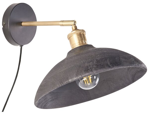 Nástenná lampa čierna a mosadz mangové drevo kužeľové tienidlo spálňa obývacia izba rustikálny moderný dizajn závesné svetlo