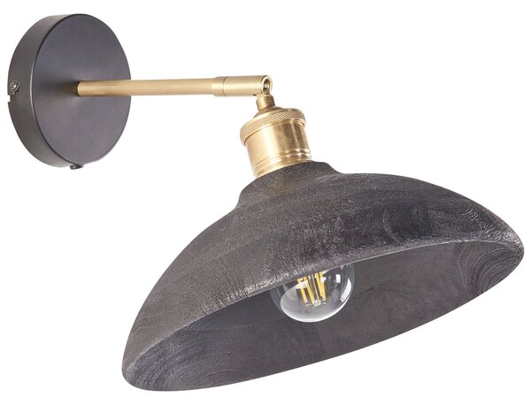 Nástenná lampa čierna a mosadz mangové drevo kužeľové tienidlo spálňa obývacia izba rustikálny moderný dizajn závesné svetlo