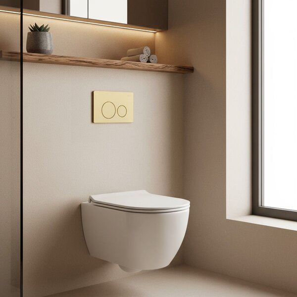 Podomietkový WC systém K011A-Q + tlačidlá I Brush Gold