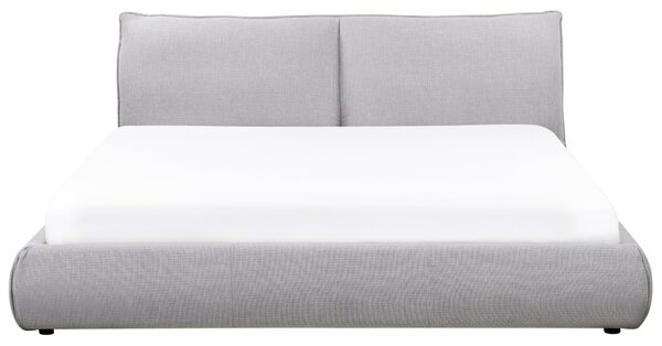 Posteľ sivá polyester látkové čalúnenie 180 x 200 cm lamelový rošt hrubé čalúnené čelo postele moderný štýl spálňa