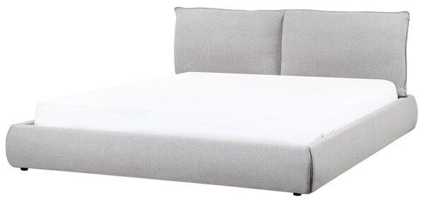 Posteľ sivá polyester látkové čalúnenie 180 x 200 cm lamelový rošt hrubé čalúnené čelo postele moderný štýl spálňa