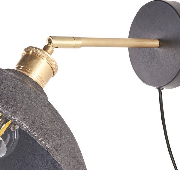 Nástenná lampa čierna a mosadz mangové drevo kužeľové tienidlo spálňa obývacia izba rustikálny moderný dizajn závesné svetlo