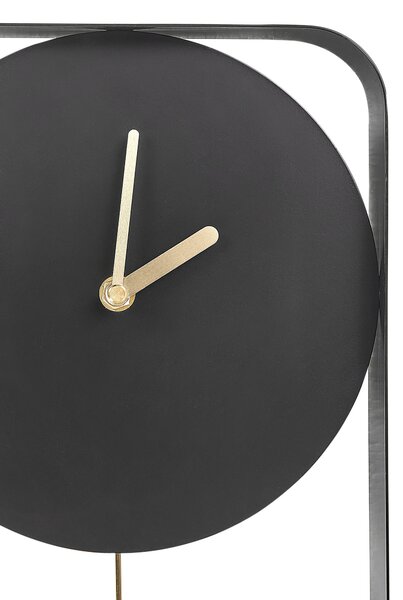 Nástenné hodiny čierna oceľ kov 21 x 40 cm dizajn bez čísel s kyvadlom moderný minimalistický štýl obývacia izba doplnky
