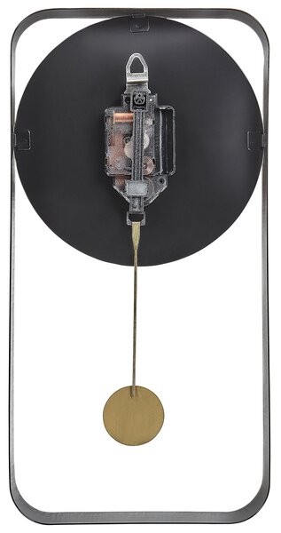 Nástenné hodiny čierna oceľ kov 21 x 40 cm dizajn bez čísel s kyvadlom moderný minimalistický štýl obývacia izba doplnky