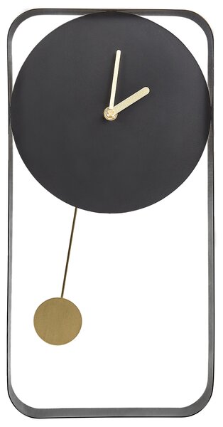Nástenné hodiny čierna oceľ kov 21 x 40 cm dizajn bez čísel s kyvadlom moderný minimalistický štýl obývacia izba doplnky