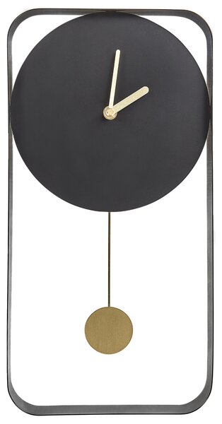 Nástenné hodiny čierna oceľ kov 21 x 40 cm dizajn bez čísel s kyvadlom moderný minimalistický štýl obývacia izba doplnky