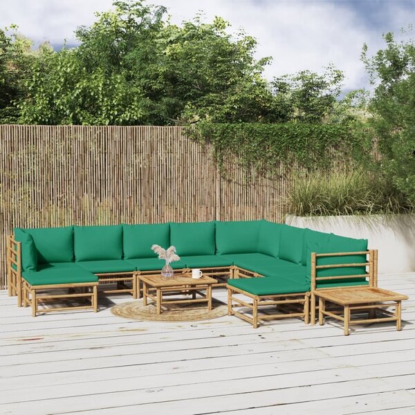 Maison Exclusive – 12-dielna záhradná súprava s zelenými bambusovými vankúšmi