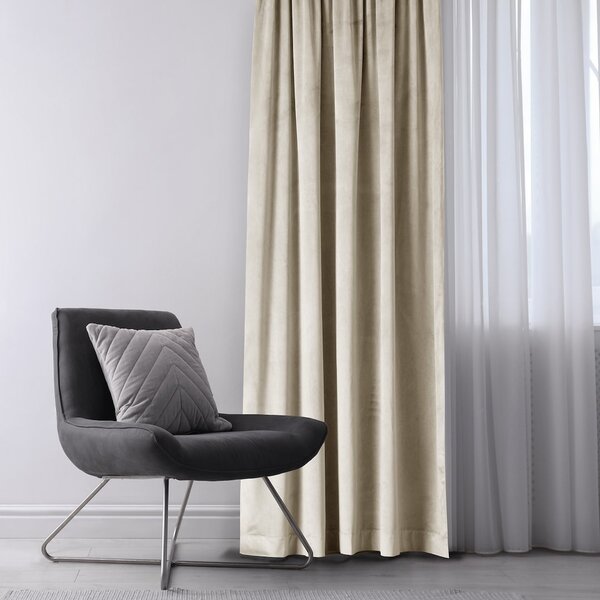 Záves AmeliaHome Velvet s multifunkčnou páskou svetlo béžový, veľkosť 140x270