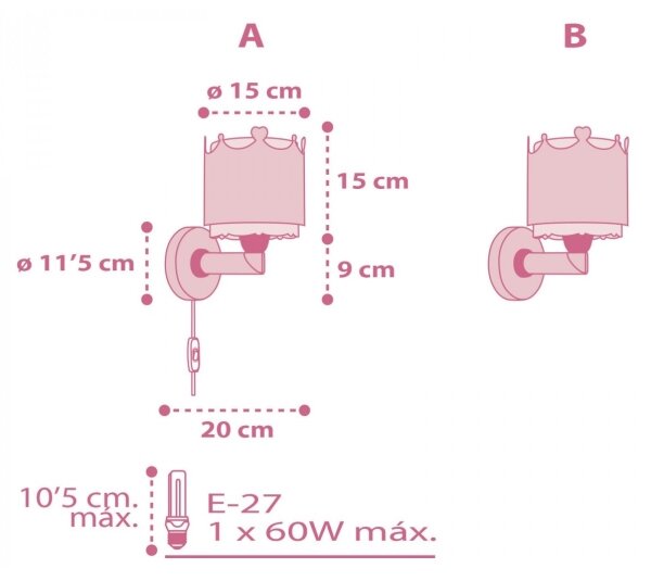 Dalber 61109 - Detské nástenné svietidlo LITTLE QUEEN 1xE27/60W/230V