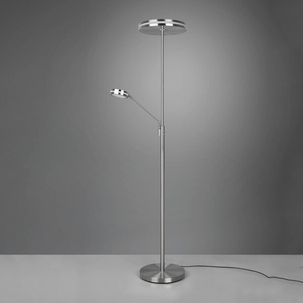 LED stojacia lampa osvetľujúca strop Franklin, na citanie, matný nikl, Hliník / sivá / zinok, Obývacia izba / jedáleň, kov, Moderný, Zemné bodové svetlo