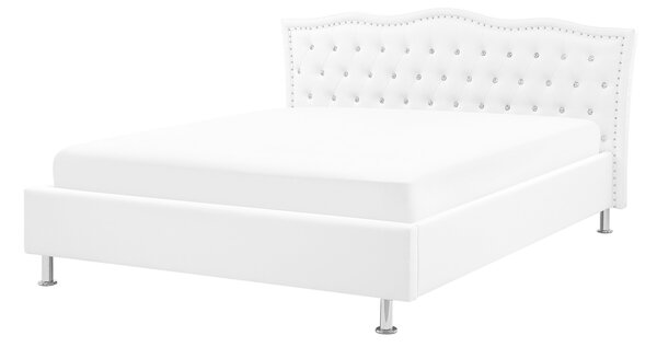 Posteľ biela umelá koža 140 x 200 cm prešívané čelo s gombíkmi moderný glamour štýl spálňa