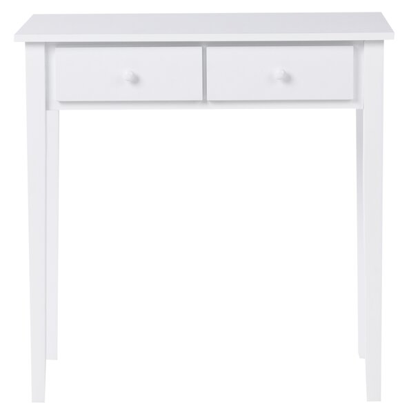 Konzolový stolík biely MDF drevené nohy 75 x 40 cm s 2 zásuvkami predsieň obývačka detská izby škandinávsky štýl
