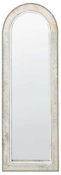 Nástenné zrkadlo krémová biela rám z mangového dreva 31 x 91 cm biele opotrebovaný vzhľad vintage štýl závesné dekorácie