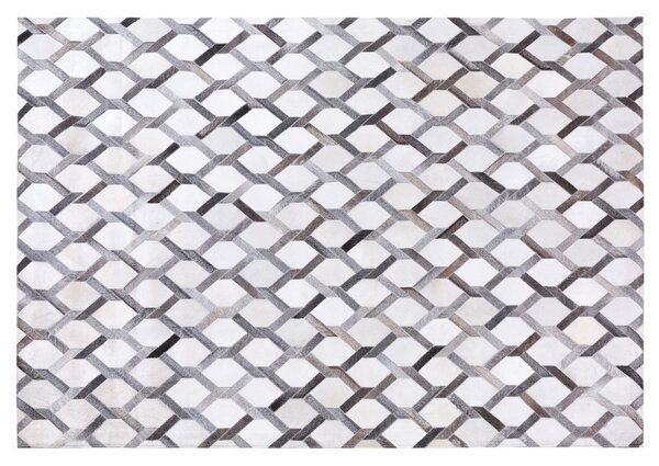 Koberec sivý kožený 140 x 200 cm pravá hovädzia koža patchworkový vzor obdĺžnikový moderný