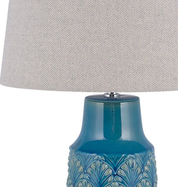 Stolná lampa morská modrá sivá keramický podstavec 55 cm vzor listov látkové tienidlo nočná lampa moderný tradičný štýl obývačka spálňa